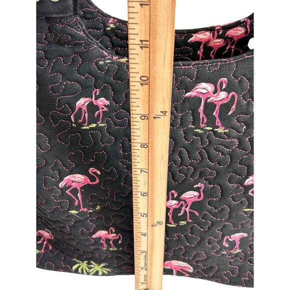 Donna Sharp Quilted Handbag Black Pink Flamingo All Over Print Tote Shoulder Bag - Picture 11 of 16
